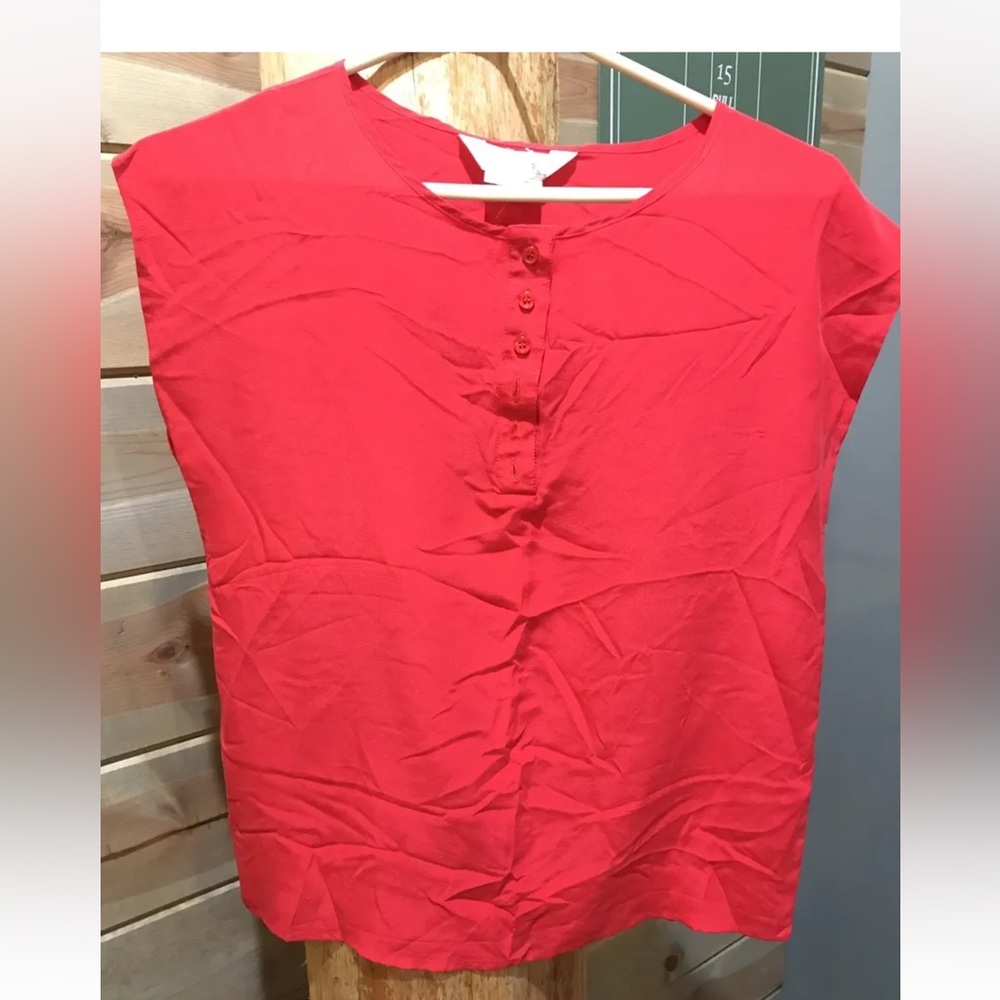 Chemise International RED SILK TOP Tokyo New York SLEEVELESS button neck Medium